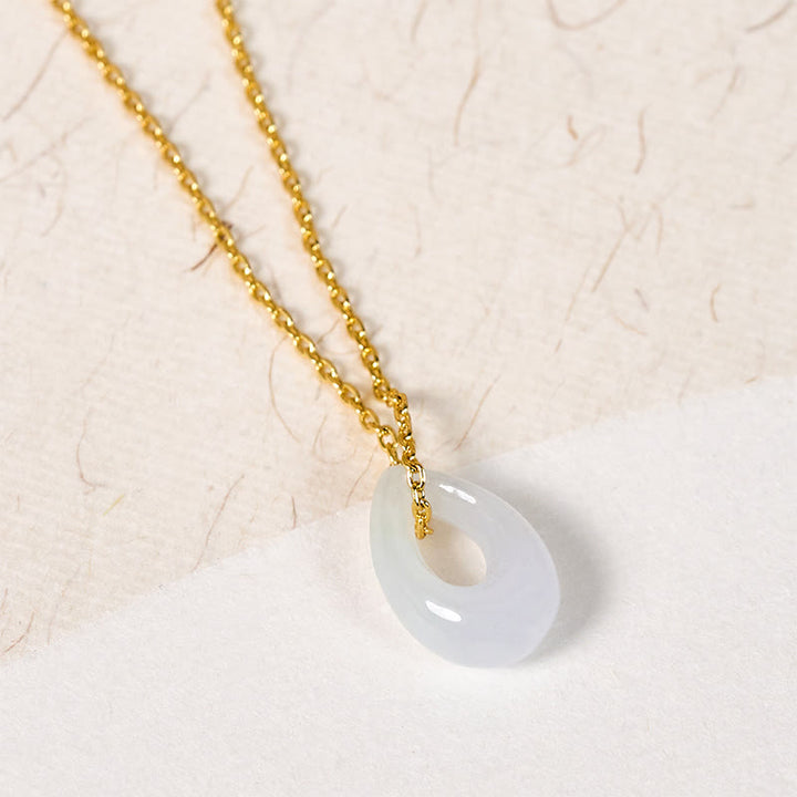 Buddha Stones Water Droplet White Jade Luck Necklace Pendant - image 2