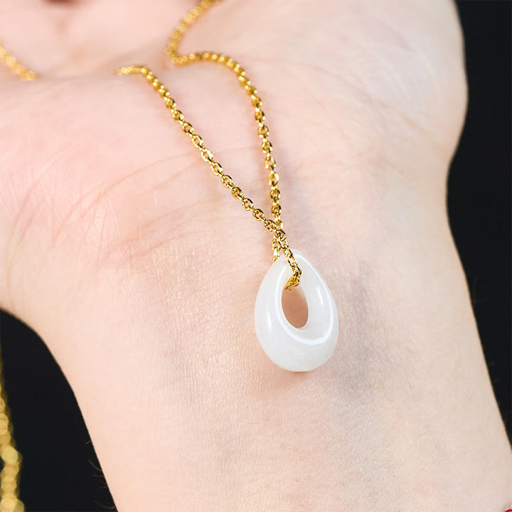 Buddha Stones Water Droplet White Jade Luck Necklace Pendant - image 4