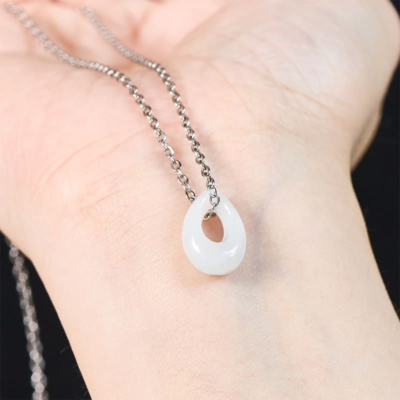 Buddha Stones Water Droplet White Jade Luck Necklace Pendant - image 9