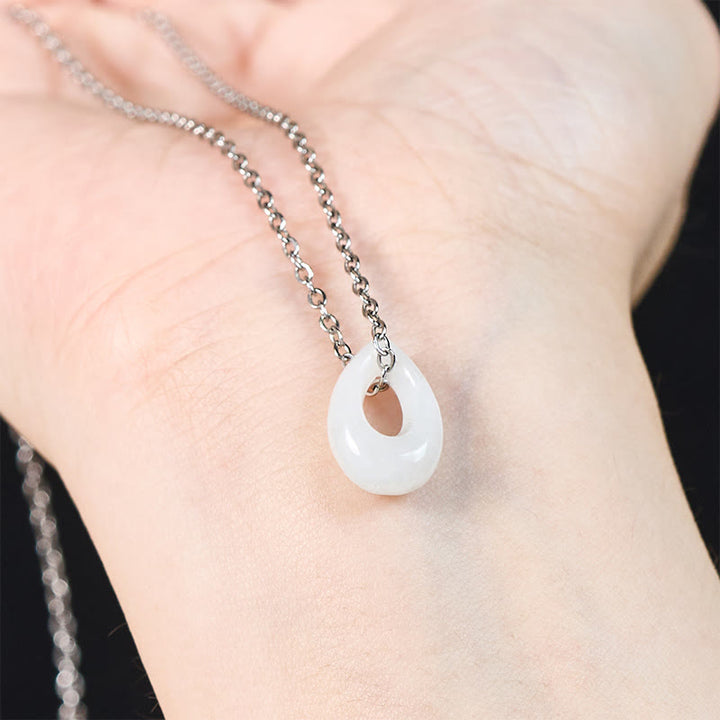 Buddha Stones Water Droplet White Jade Luck Necklace Pendant - image 9