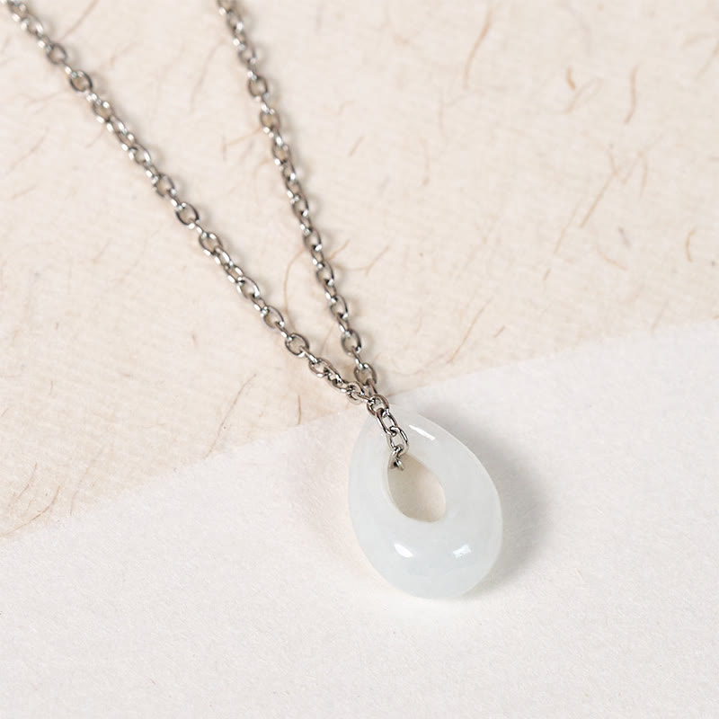 Buddha Stones Water Droplet White Jade Luck Necklace Pendant - image 7