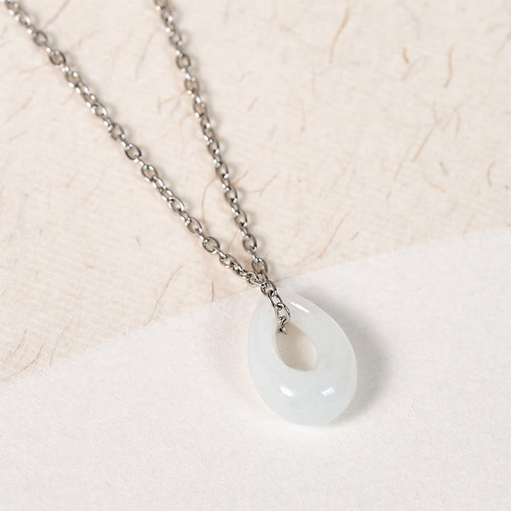 Buddha Stones Water Droplet White Jade Luck Necklace Pendant - image 7
