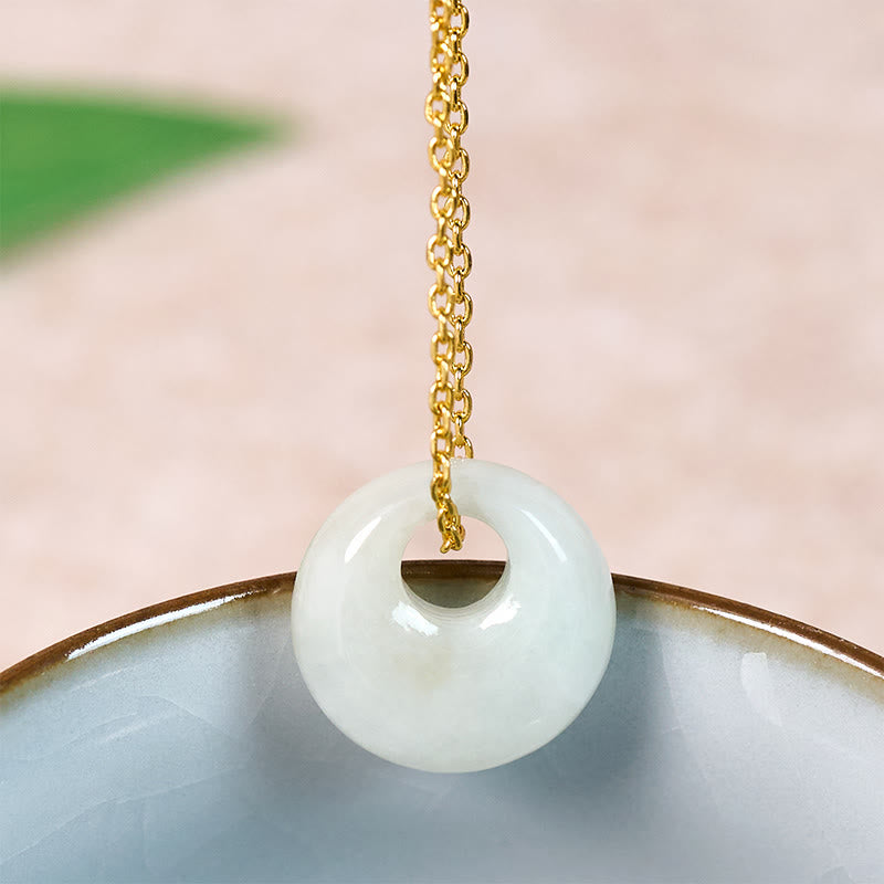 Buddha Stones Round Buckle Jade Luck Necklace Pendant - Natural Jade(Color&Size May Vary) - Golden - image 0