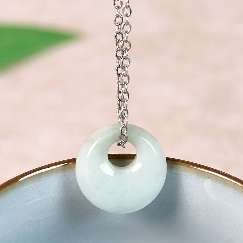 Buddha Stones Round Buckle Jade Luck Necklace Pendant - Natural Jade(Color&Size May Vary) - Silver - image 7