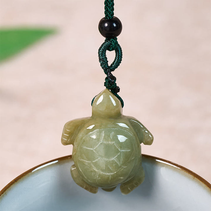 Buddha Stones Green Jade Turtle Prosperity Necklace Pendant - image 0