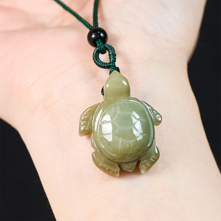 Buddha Stones Green Jade Turtle Prosperity Necklace Pendant - image 6