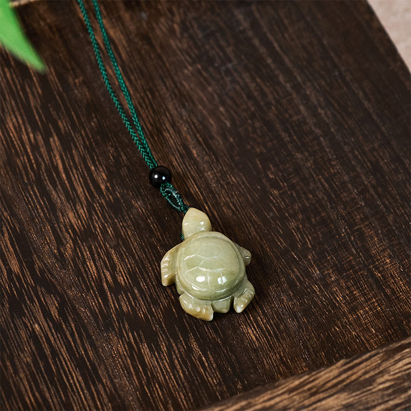 Buddha Stones Green Jade Turtle Prosperity Necklace Pendant - image 3