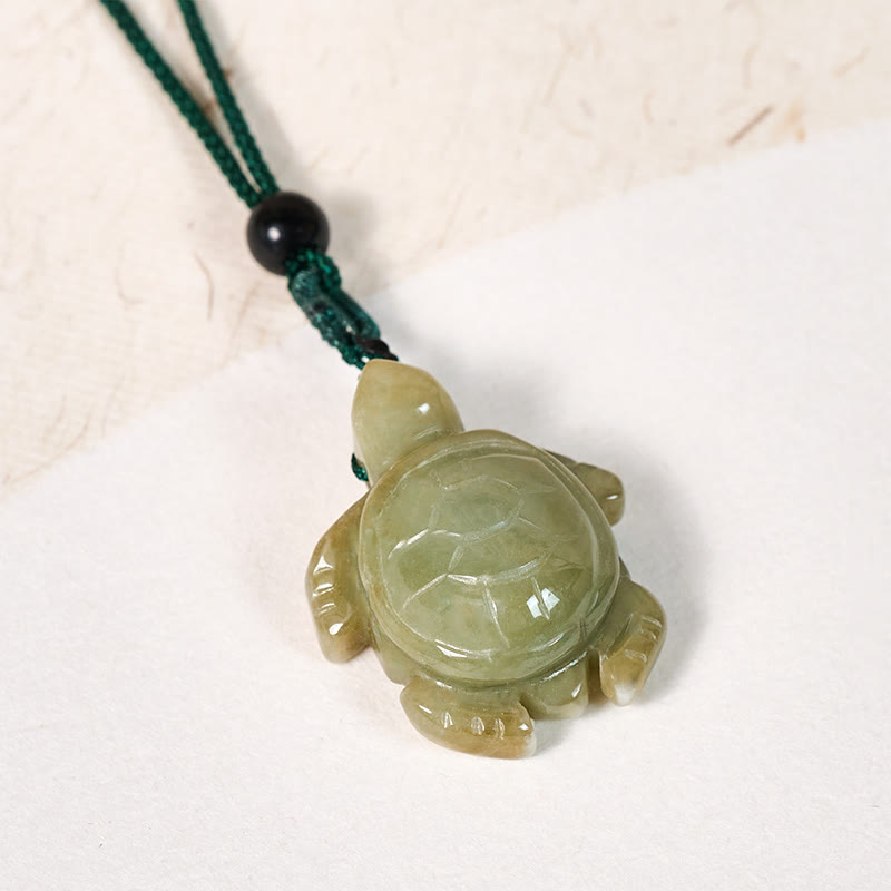 Buddha Stones Green Jade Turtle Prosperity Necklace Pendant - image 1