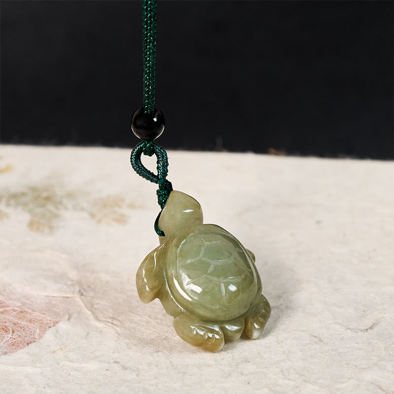 Buddha Stones Green Jade Turtle Prosperity Necklace Pendant - image 2