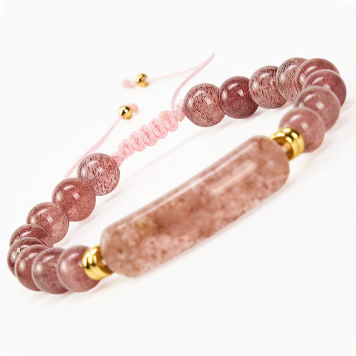 Buddha Stones Amethyst Green Aventurine Tiger Eye Strawberry Quartz Positive Transformation Bracelet - Strawberry Quartz(Wrist Circumference 14-18cm) - image 16