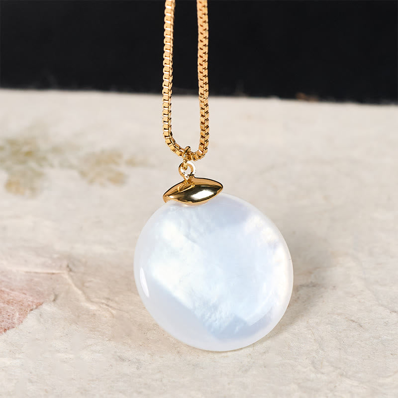 Buddha Stones Round Tridacna Stone Calm Necklace Pendant - White Tridacna Stone - image 1