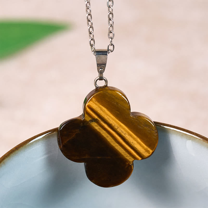 Buddha Stones Various Crystal Green Aventurine Black Obsidian Tiger Eye Plum Blossom Luck Necklace Pendant - Tiger Eye(Natural – Slight Irregularities) - image 13