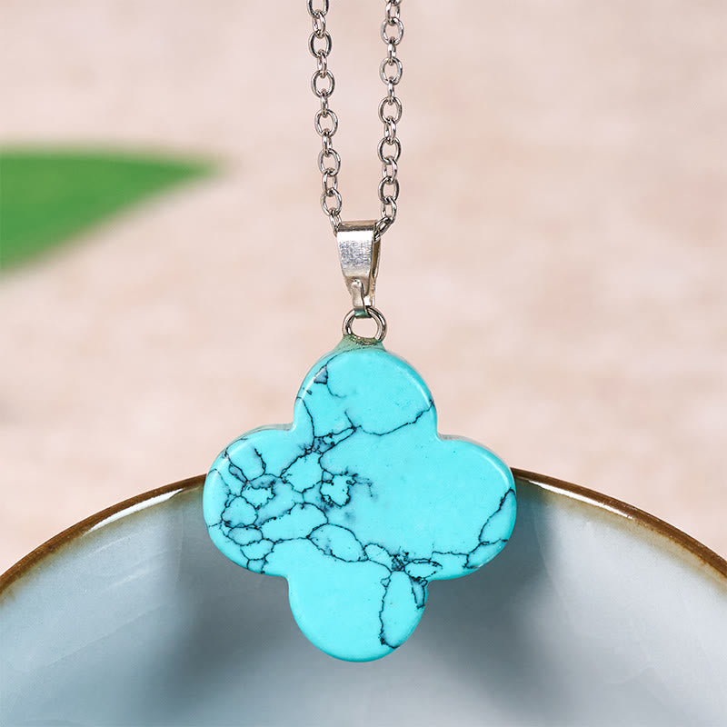 Buddha Stones Various Crystal Green Aventurine Black Obsidian Tiger Eye Plum Blossom Luck Necklace Pendant - Turquoise(Synthetic)(Natural – Slight Irregularities) - image 19