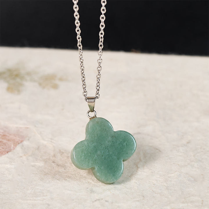 Buddha Stones Various Crystal Green Aventurine Black Obsidian Tiger Eye Plum Blossom Luck Necklace Pendant - image 1