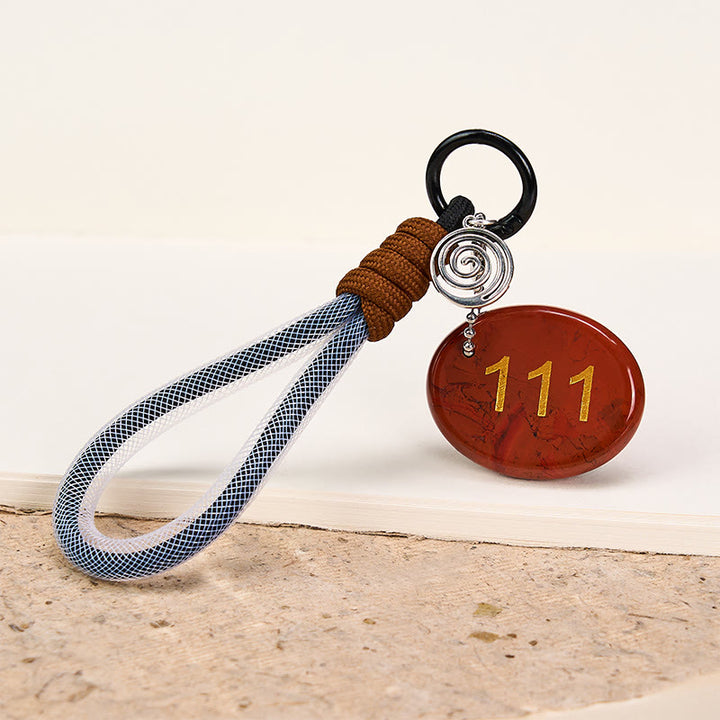 Buddha Stones "Embrace New Beginnings" 111 Angel Number Natural Red Jasper Key Chain Hanging Decoration Includes Gift Message Card - image 4