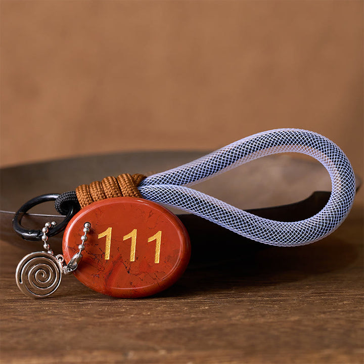 Buddha Stones "Embrace New Beginnings" 111 Angel Number Natural Red Jasper Key Chain Hanging Decoration Includes Gift Message Card - image 1