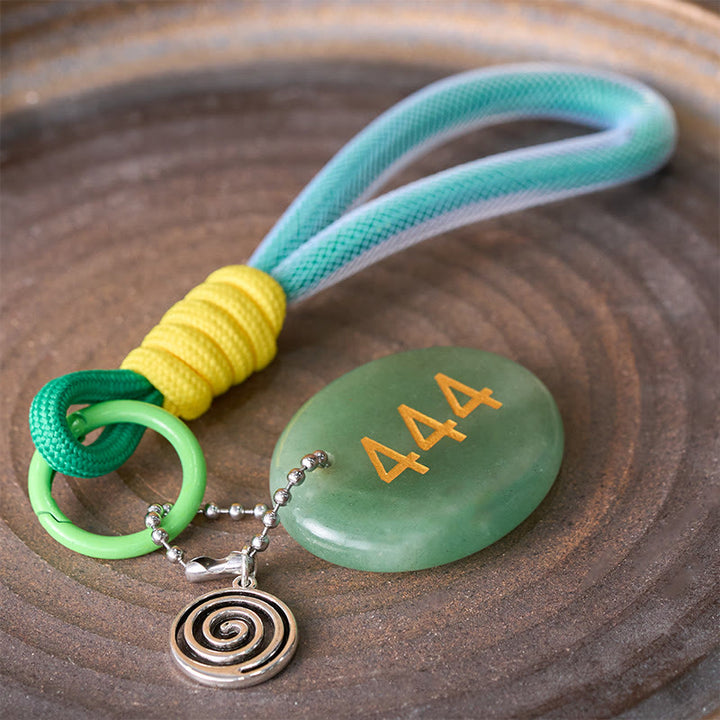 Buddha Stones "Wishing Protection and Stability" 444 Angel Number Natural Green Aventurine Key Chain Hanging Decoration Includes Gift Message Card - image 4