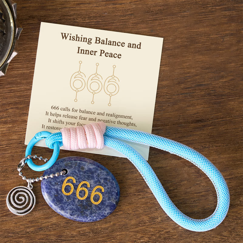 Buddha Stones "Wishing Balance and Inner Peace" 666 Angel Number Natural Sodalite Key Chain Hanging Decoration Includes Gift Message Card - Sodalite - image 0