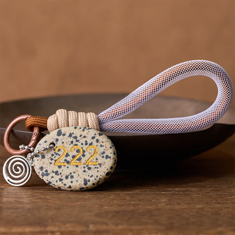 Buddha Stones "Wishing Harmony and Trust" 222 Angel Number Natural Dalmatian Jasper Key Chain Hanging Decoration Includes Gift Message Card - image 1