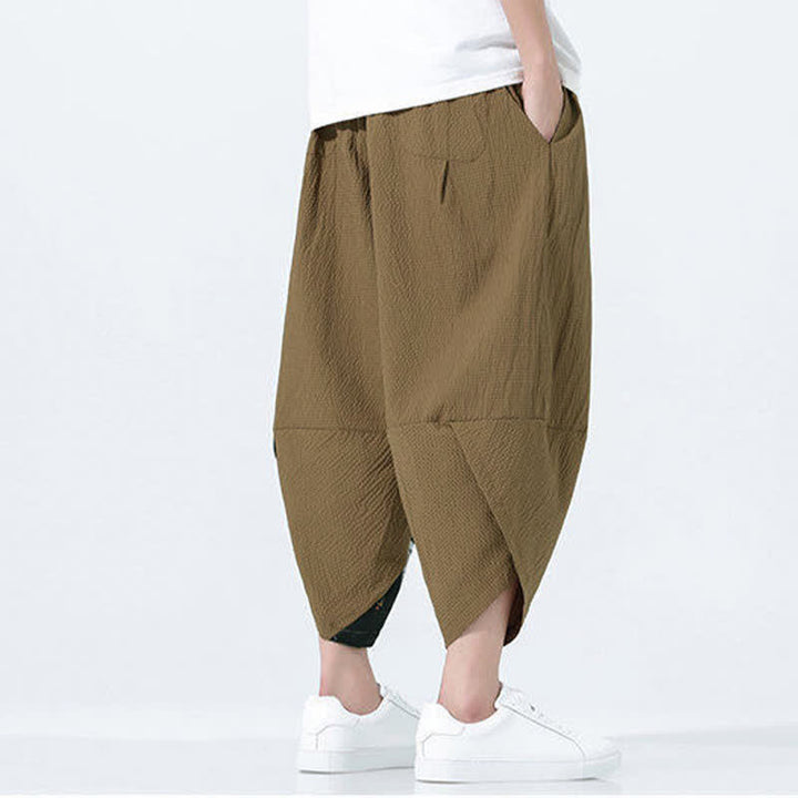 Buddha Stones Summer Drawstring Tassel Crane Print Men's Harem Pants - image 4