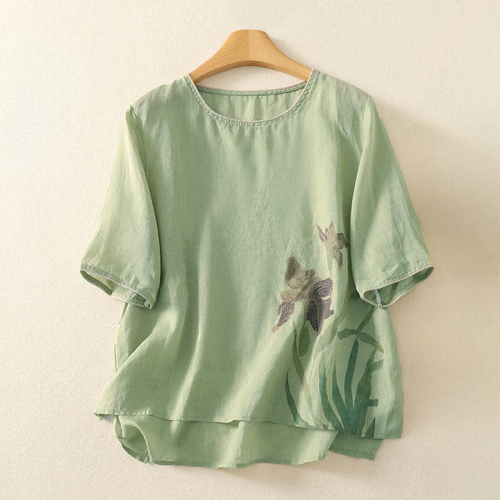 Buddha Stones Summer Floral Print Women's Short Sleeve T-Shirts - PaleGreen - US8-10，UK/AU12-14，EU40-42 (2XL) - image 0
