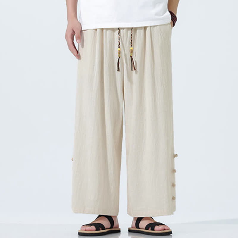 Buddha Stones Spring Drawstring Solid Men's Wide Leg Pants With Pockets - image 2
