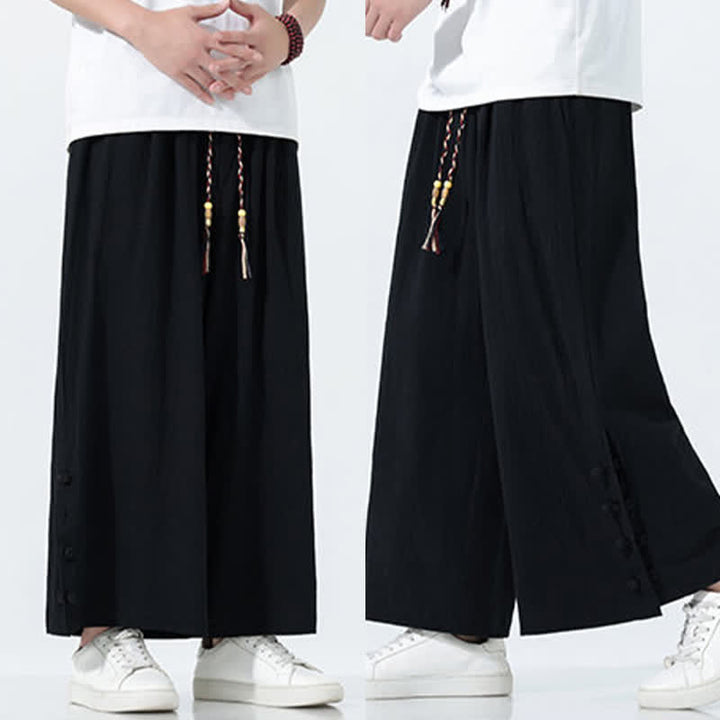 Buddha Stones Spring Drawstring Solid Men's Wide Leg Pants With Pockets - image 19