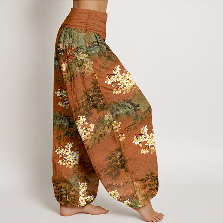 Buddha Stones Pure Cotton Bohemian Watercolor Floral Pattern Women's Elastic Waist Harem Pants - image 7