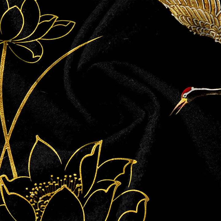 Buddha Stones Pure Cotton Crane Lotus Pattern Women's Elastic Waist Pants With Pockets - image 3