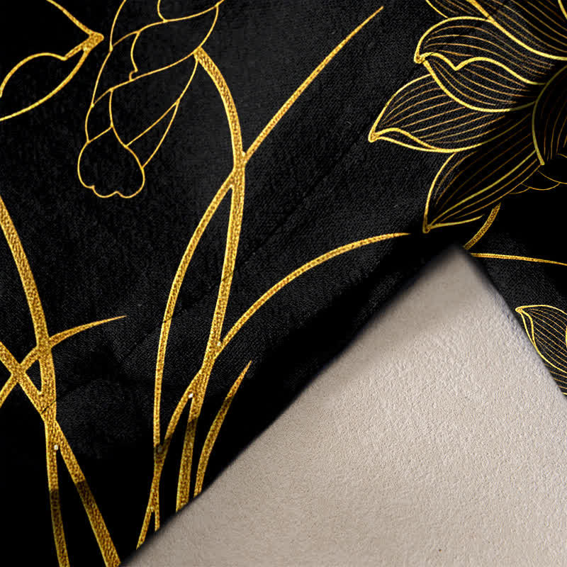 Buddha Stones Pure Cotton Crane Lotus Pattern Women's Elastic Waist Pants With Pockets - image 2
