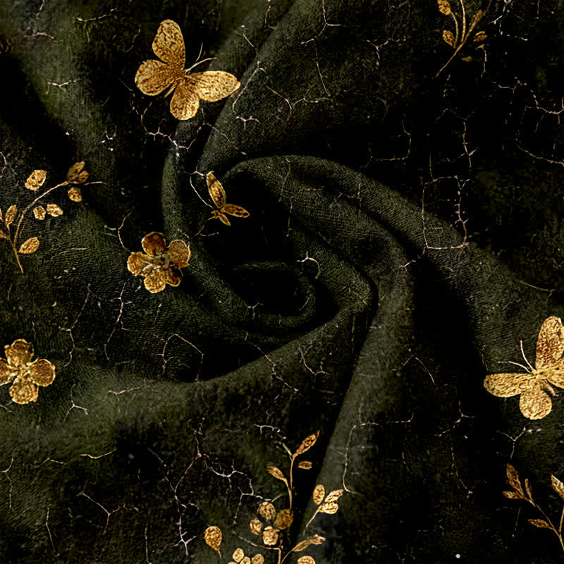 Buddha Stones Pure Cotton Gold Butterfly Floral Pattern Women's Elastic Waist Pants With Pockets - image 3