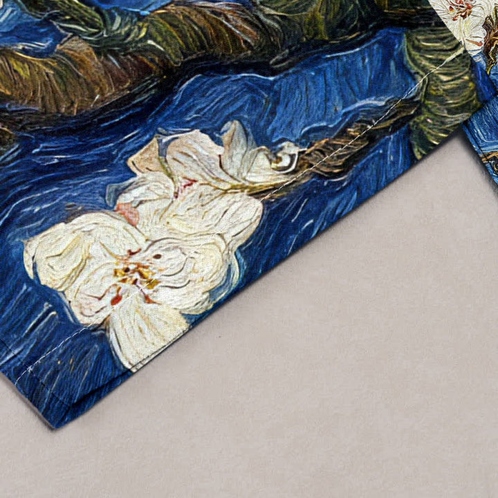 Buddha Stones Van Gogh Starry Sky Almond Blossom Pattern Women's Elastic Waist Pants With Pockets - image 1