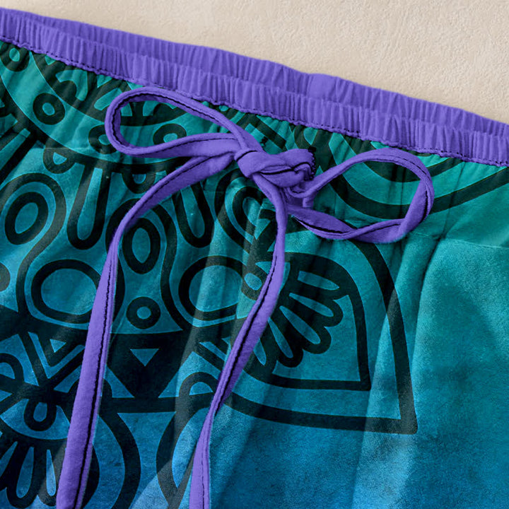 Buddha Stones Pure Cotton Gradient Mandala Pattern Women's Elastic Waist Pants With Pockets - image 1