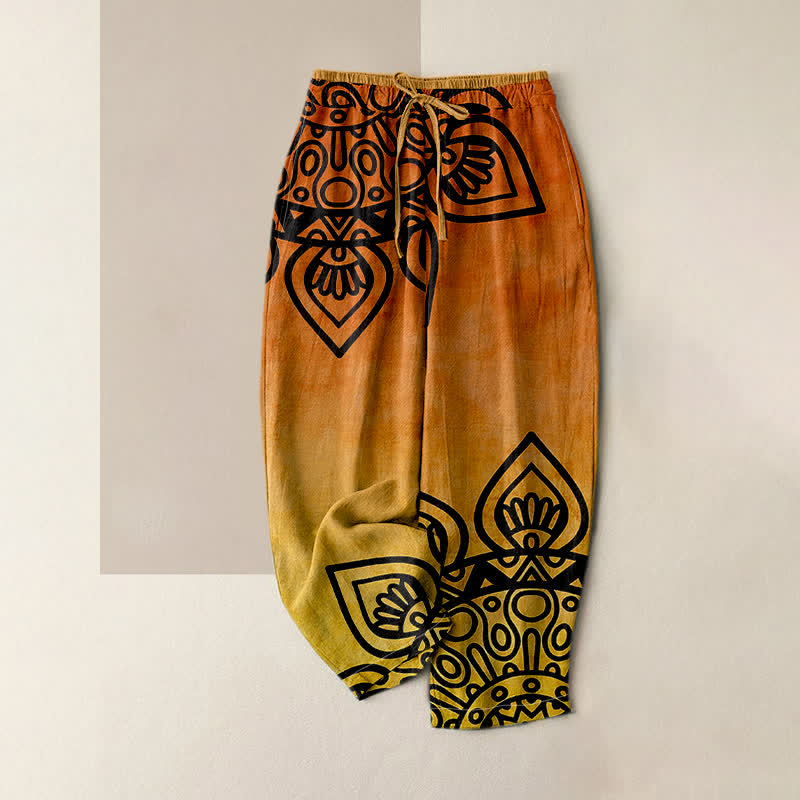 Buddha Stones Pure Cotton Gradient Mandala Pattern Women's Elastic Waist Pants With Pockets - DarkOrange - US16，UK/AU20，EU48 (3XL) - image 5