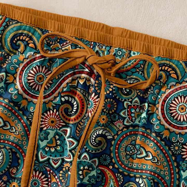 Buddha Stones Pure Cotton Paisley Floral Print Women's Elastic Waist Pants With Pockets - image 1