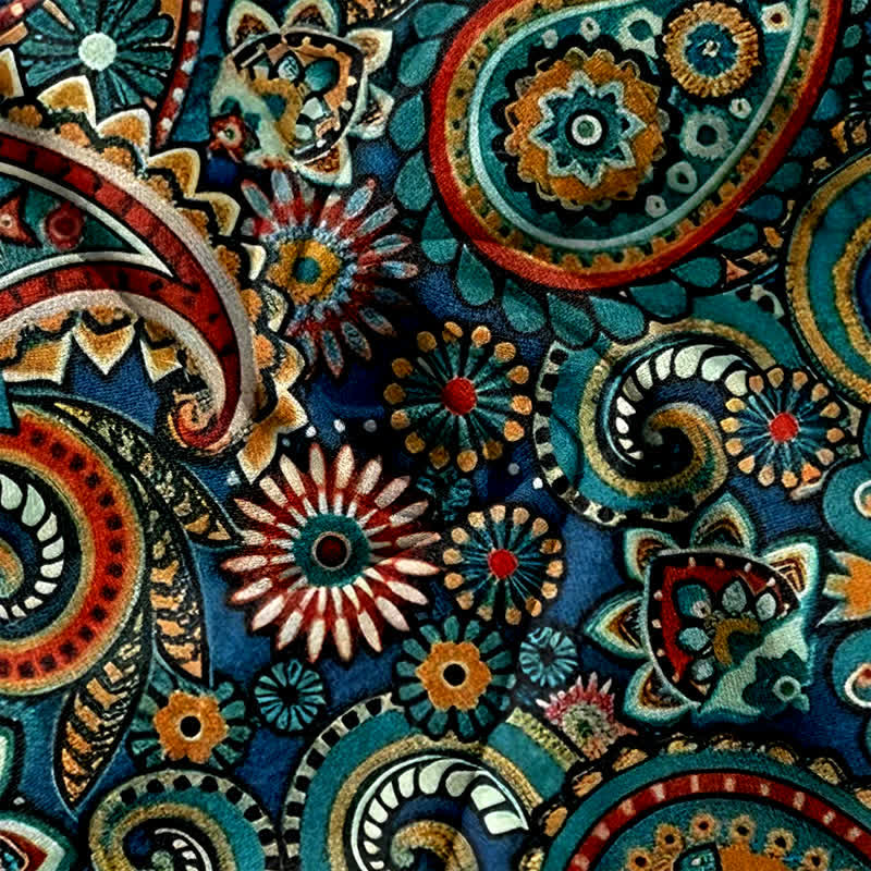 Buddha Stones Pure Cotton Paisley Floral Print Women's Elastic Waist Pants With Pockets - image 3