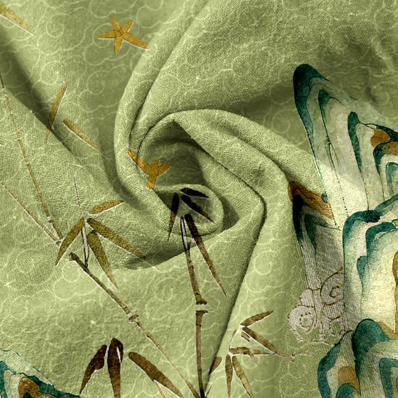 Buddha Stones Pure Cotton Mountain Bamboo Pattern Women's Elastic Waist Pants With Pockets - image 2