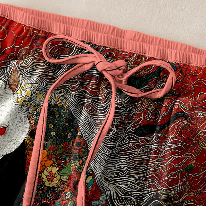 Buddha Stones Pure Cotton Bohemian Floral Horse Pattern Women's Elastic Waist Pants With Pockets - image 1