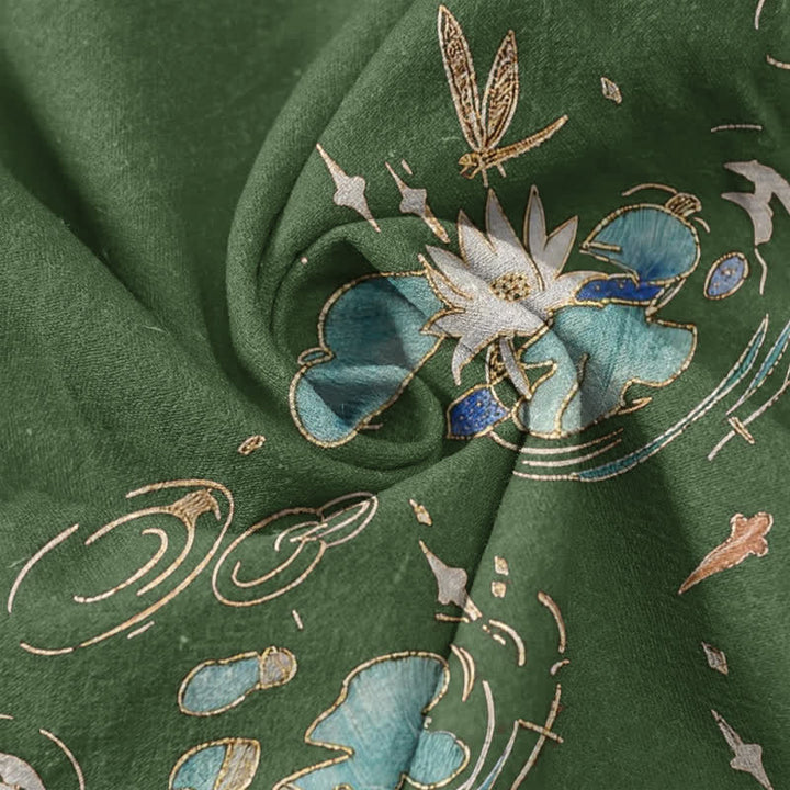 Buddha Stones Pure Cotton Lotus Wave Pattern Women's Elastic Waist Pants With Pockets - image 3