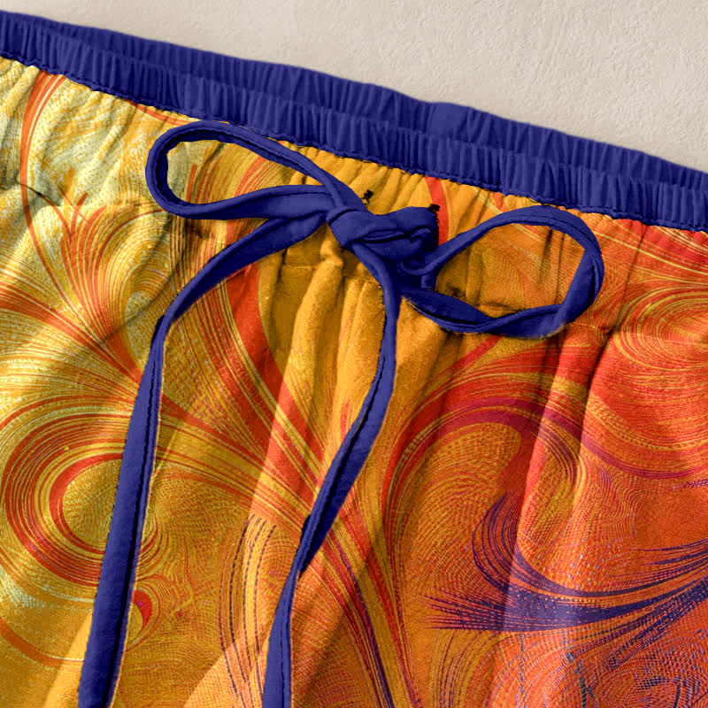 Buddha Stones Pure Cotton Sunset Swirl Ombre Pattern Women's Elastic Waist Pants With Pockets - image 1