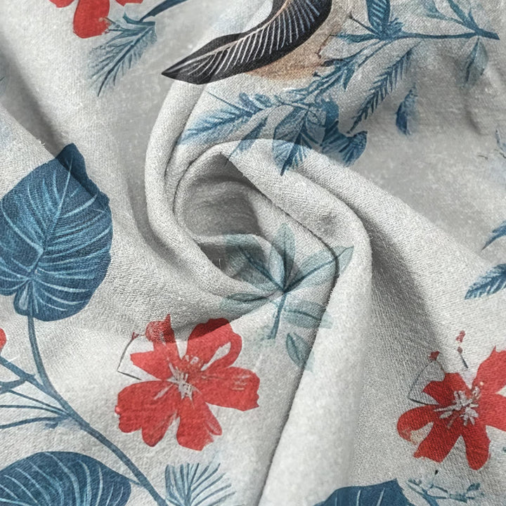 Buddha Stones Cotton Tropical Floral Bird Pattern Men's Short Sleeve Half Button Shirt - image 2