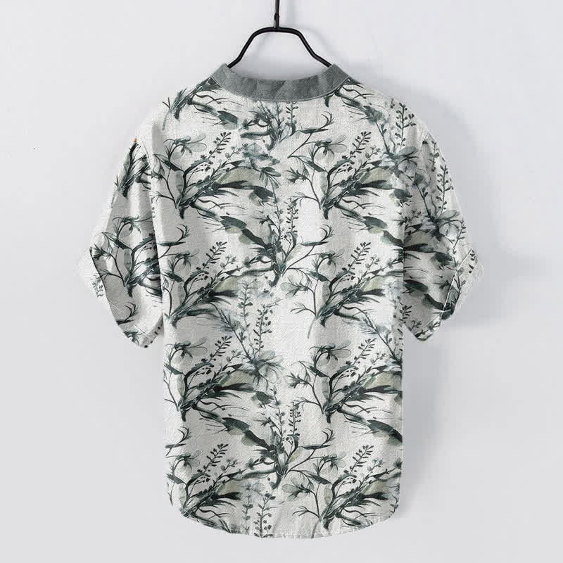 Buddha Stones Pure Cotton Lavender Sprig Pattern Men's Short Sleeve Half Button Shirt - Lavender - US/UK/AU50，EU60 (5XL) - image 1