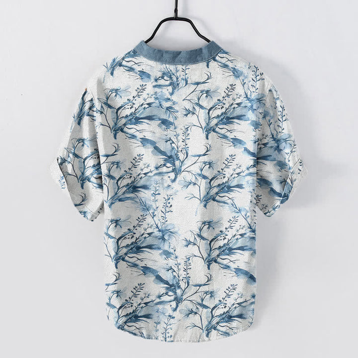 Buddha Stones Pure Cotton Lavender Sprig Pattern Men's Short Sleeve Half Button Shirt - image 6