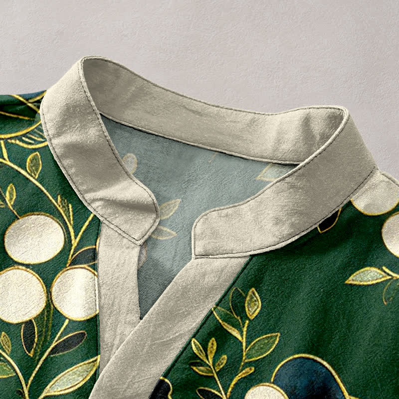 Buddha Stones Cotton Floral Berry Pattern Men's Short Sleeve Half Button Shirt - image 2