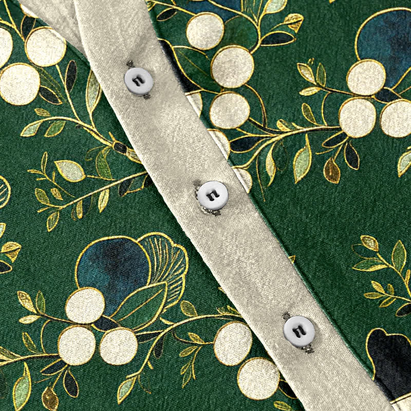 Buddha Stones Cotton Floral Berry Pattern Men's Short Sleeve Half Button Shirt - image 3