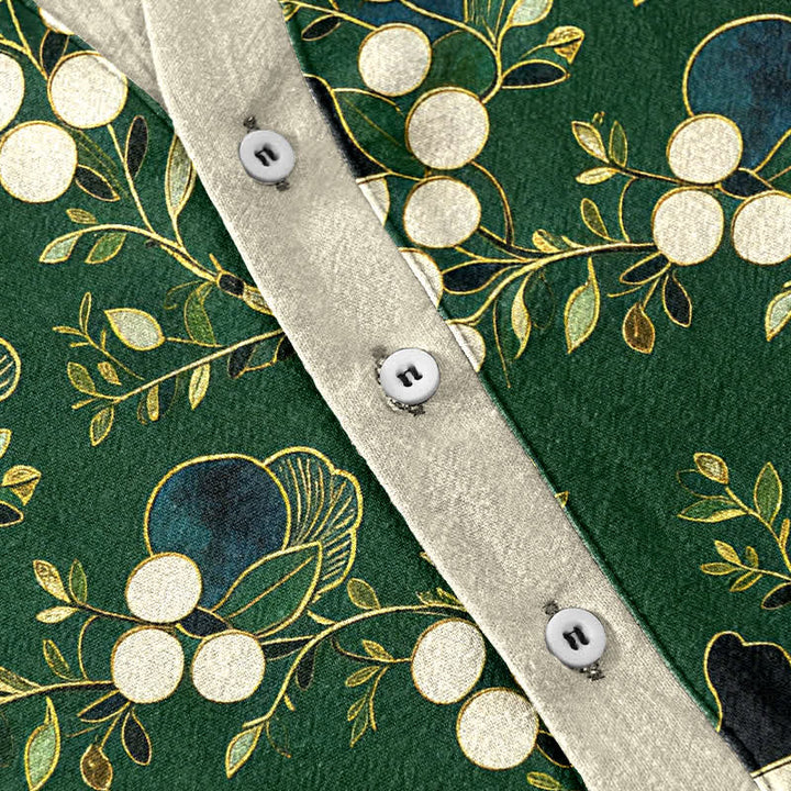 Buddha Stones Cotton Floral Berry Pattern Men's Short Sleeve Half Button Shirt - image 3