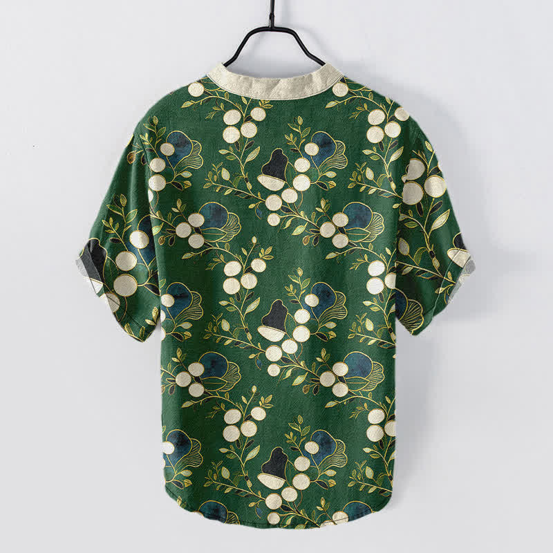 Buddha Stones Cotton Floral Berry Pattern Men's Short Sleeve Half Button Shirt - image 1