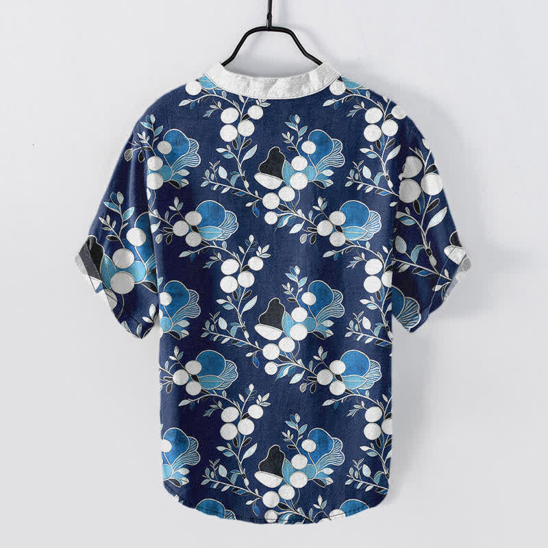Buddha Stones Cotton Floral Berry Pattern Men's Short Sleeve Half Button Shirt - image 6