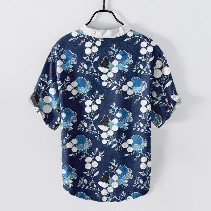 Buddha Stones Cotton Floral Berry Pattern Men's Short Sleeve Half Button Shirt - image 6