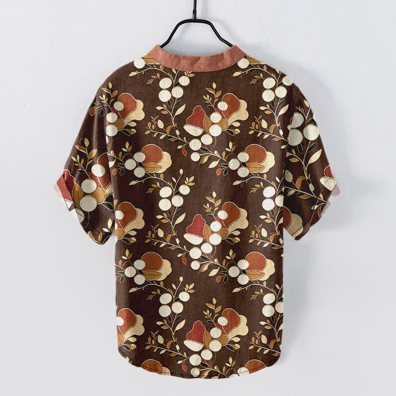 Buddha Stones Cotton Floral Berry Pattern Men's Short Sleeve Half Button Shirt - image 8